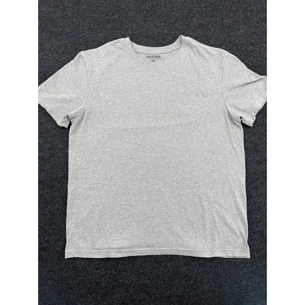 True Religion T Shirt Mens Large Heather Gray Cotton Logo Crew Neck Classic